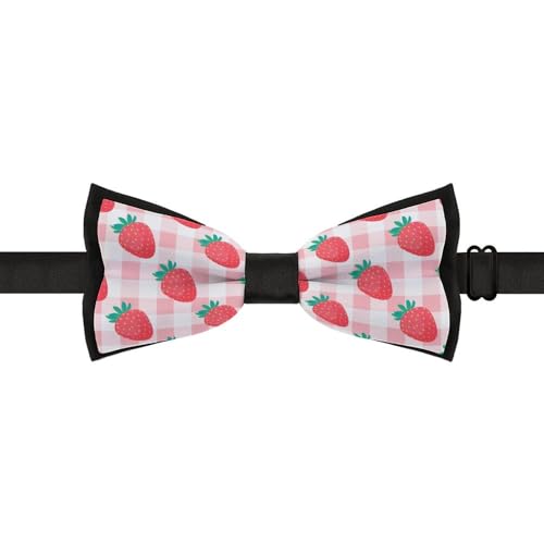 GoasNei Plaid Strawberry Pattern Bow Tie for Men Adjustable Necktie Funny Tie Neck Ties for Weddings Party