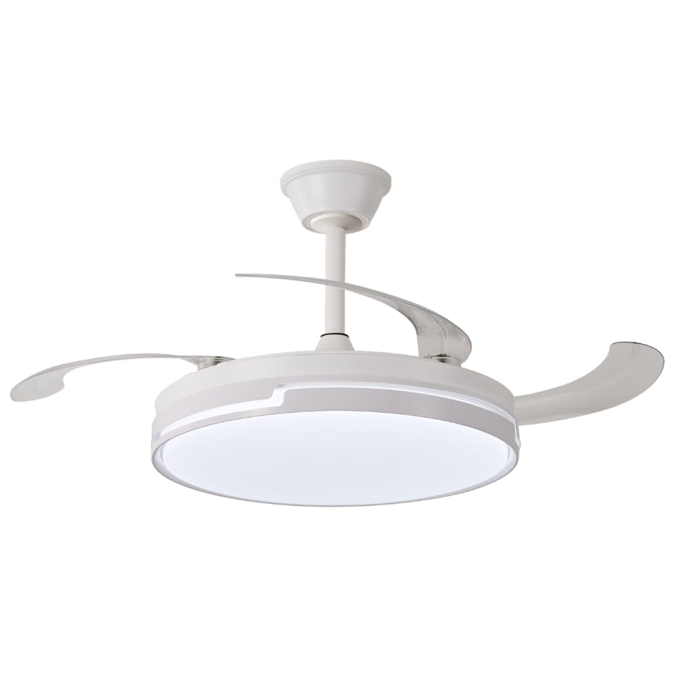 NARVI Ceiling Fan | Remote Control | 3 Transparent Blades | Adjustable LED Lighting 60W | Efficient DC Motor | Winter/Summer Function | White