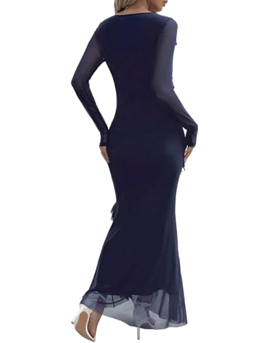 Womens Long Sleeve Mesh Bodycon Dress 2025 Fall Wedding Guest Cocktail Maxi Dresses3