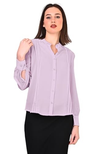 Image of Women's Regular Fit Solid Pleated Cotton Blend Shirts