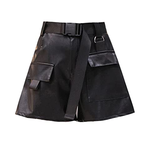 Short cargo en cuir PU femme taille haute jambes larges automne hiver