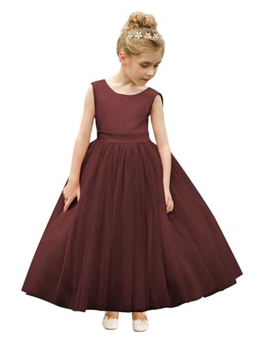 MCieloLuna Elegant Flower Girl Dress Toddler Puffy Tulle Princess Ball Gown O-Neck Glossy Satin First Communion Dress