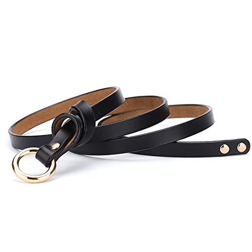 Women Genuine Leather Tie Golden Buckle Skinny Belt for Dresses3
