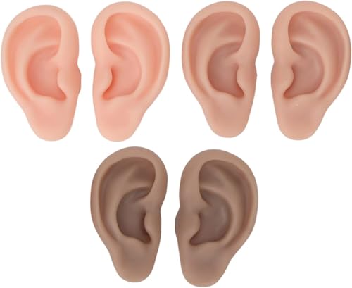 CYSFETENA 3 Pairs Silicone Ear Model - Flexible Fake Ear in 3 Colors - Soft Realistic Ear Model for Professional and Beginners Piercing Practice,Earring Jewelry Display Props Acupuncture Teaching Tool