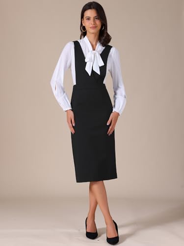 Allegra K Women Pinafore Dress Stretchy Sleeveless V Neck A-Line Overalls Jumper Dresses with Pockets2