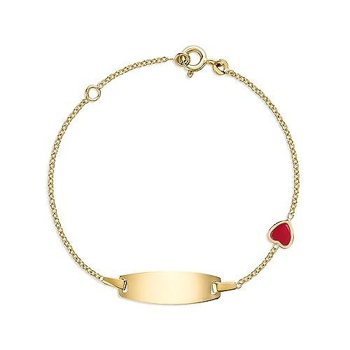 UNICORNJ 14k Gold ID Bracelet Engravable Girls Boys Kids Baby Infant, Personalized Figaro Curb Chain Name Bracelets for Babies Newborn Toddler Child Girl Boy Yellow Gold, Made in Italy - Main Image