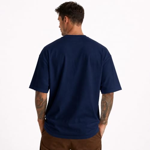 Image of Men's Oversized Round Neck Cotton T-Shirt for Men | Premium Soft Cotton Casual Loose Fit Half Sleeve Plain Tee Shirt