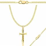 Zelya Collana in argento placcato oro con ciondolo a forma di croce 925 585 – 2 mm, da uomo e da donna, con incisione e confezione regalo, 70 cm, Argento, Nessuna pietra preziosa