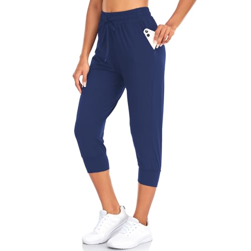 Image of NEW YOUNG Capri Leggings with Pockets for Women High Waisted Workout Leggings Tummy Control Yoga Pants