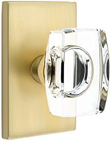 Emtek Juego completo de simulación, roseta rectangular moderna, perilla de cristal Windsor moderna (latón satinado)