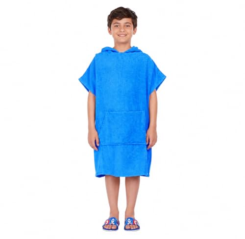 Image of ALLEN & MATE 100% Cotton Kids Hooded Surf Poncho Changing Robe, Quick Absorbent Wearable Swim Towel Boys & Girls, 6-13 Years