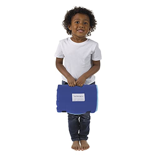 Image of Warner Brothers Batman Blue, Grey, Yellow and Black Preschool Toddler Nap Mat with Pillow, Blanket and Name Tag