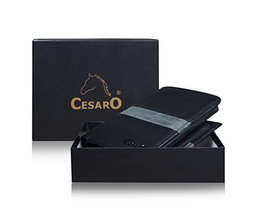 CESARO exclusive Line Portefeuille de luxe en cuir de vachette pour homme et femme Parfait pour la poche de pantalon, porte-monnaie bicolore dans une boîte cadeau Cover