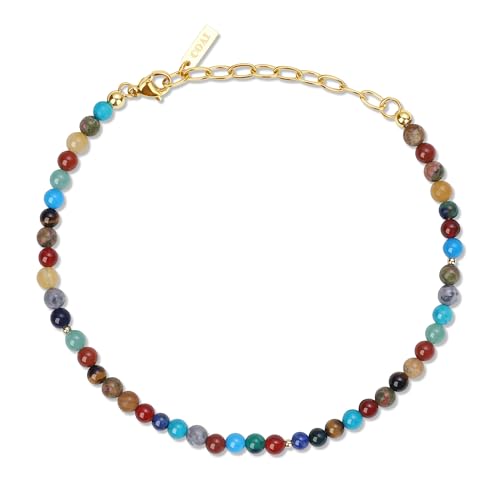 Tobillera de piedras chakras ajustable COAI con cuentas de minerales naturales 1