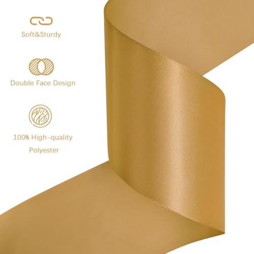 Image of Old Gold Satin Ribbon 3 inch X 15 Yards Polyester Ribbon for Gift Wrapping Very Suitable for Weddings Party Hair Bow Invitation Decorations and More