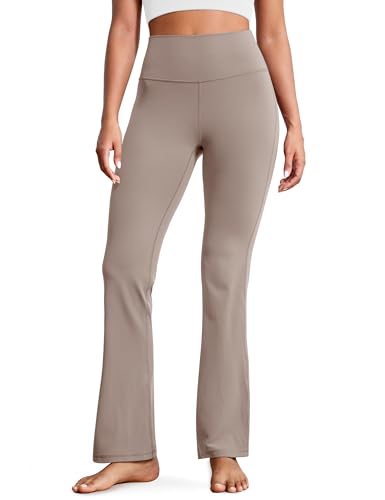 BAYDI Clouduxi - Pantalones de yoga para mujer, cintura alta, con bolsillos, corte bootcut, pantalones de deporte, 71/76/81/86 cm, Caqui Pálido, S