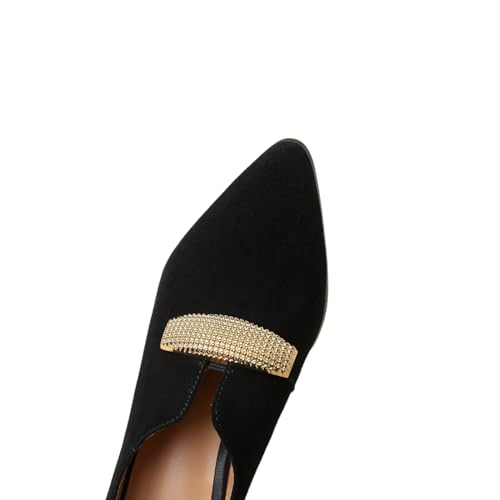 TinaCus Suede Leather Handmade Low Heels Women's Pointed Toe V-shped Pumps Shoes with Rhinestones2