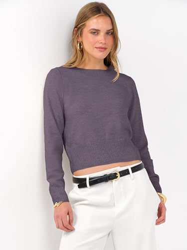 Image of ANRABESS Women's Long Sleeve Sweaters Cropped Crew Neck | Business Casual Tops,Light Weight Comfy Knit,Pullover ShortSweater,Basic Classic,Fall Fashion Winter Layer Clothes