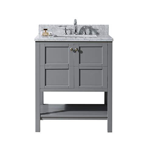 Virtu Usa Winterfell 30" Single Bathroom Vanity In Grey With Marble Top And Square Sink, 30 Inches, Cool Gray #TOP4