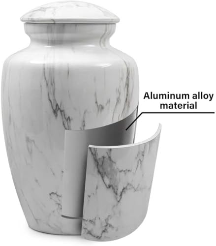 Image of White Marble Finish Urn for Ashes Adult Male Female | Large Cremation Urn for Human Ashes Men and Women,Memorial Urn for Dad /Father /Grandpa /Brother(Includes Velvet Bag)