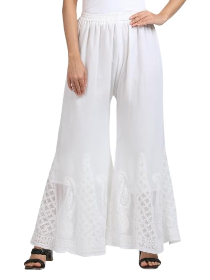 Image of FAWOMENT Beautiful Chikan Handicrafted Embroidery Georgette Sharara