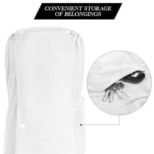 Aomig Saunakilt Damen Sauna Zubehör Saunahandtuch 80*140Cm mit Knopffrottee Saunarock Elastische Taschen Saunakleid Damen Grösse Anpassen Saunatuch Hamamtuch Saunakilt Tragbar Badetuch Frauen (Weiß)