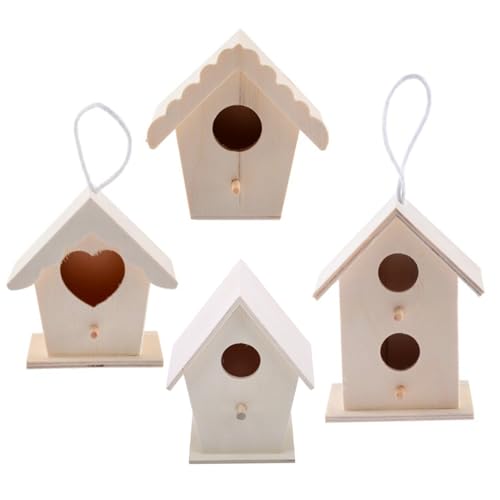 Kit de 4 Casas de Madera para pájaros, casa de pájaros sin terminar en Forma de corazón para Pintar, Kits de Manualidades de Madera Natural para niños y Adultos, decoración de jardín e Interior, casa