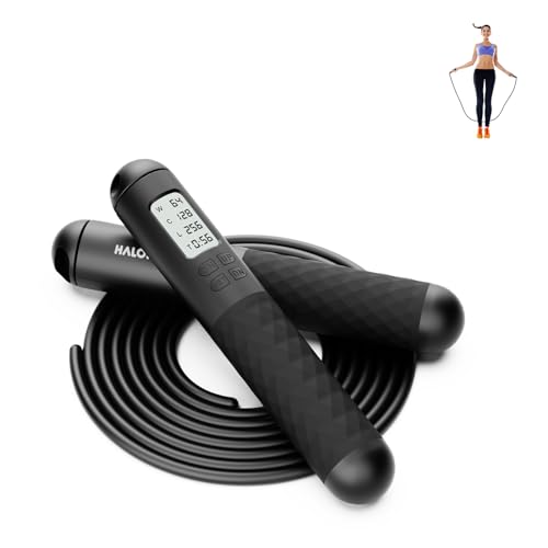 HaloHop Skipping Rope with Calorie Counter, Adjustable 3M Skipping Rope with Counter for Exercise & Fitness, Tangle-Free Rapid Speed Jumping Rope for Men, Women, kids Training Indoor and Outdoor (Black)