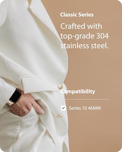 Image of Fullmosa Metal Bands with Case [Watch NOT Included] Compatible with Apple Watch Strap 46mm (Series 10 /11), Steel Apple Watch Band for iWatch Series 10 11,46mm（S11 /10,Rose Gold