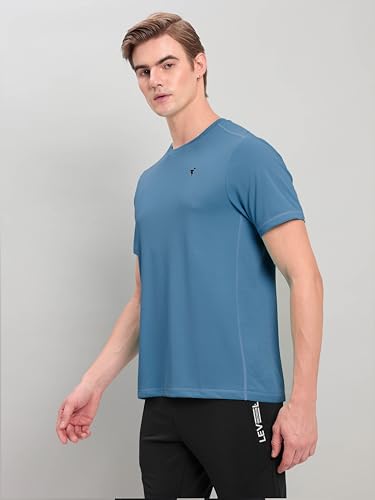 Image of TECHNOSPORT Men's Slim Fit Polyester Activewear Sports T-Shirt with Moisture-Wicking Comfort for Workout, Running & Gym