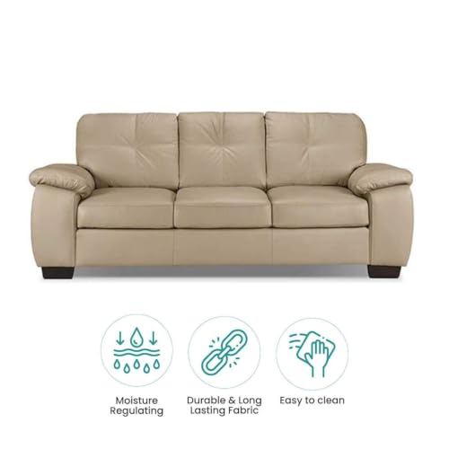 Image of Torque Antos Leatherette 3 Seater Sofa Set for Living Room-Beige | Modular Sofa Couches | Premium Leatherette 3 Person Sofa Couch for Office New Home