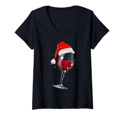 Damen Weingläser Nikolausmütze Weihnachten Cann't Be Fun Without Wine T-Shirt mit V-Ausschnitt
