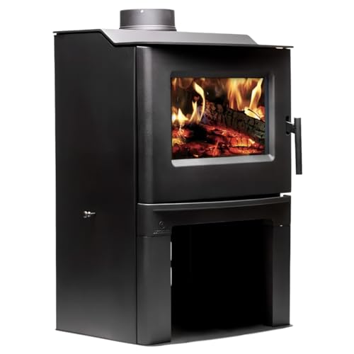 Breckwell 113,000 BTU Wood Burning Stove with Blower | 2500 Square Feet | Open Box Panel, Freestand, Wood Stove Indoor Firebox, Air-Tight Door, Wood Storage Base