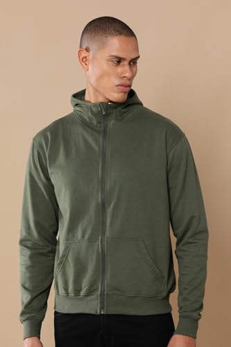 Image of REPUBLIC Cotton Fleece Regular Fit Hooded Sweatshirt Full Sleeves Solid Jumper Sweatshirt for Men