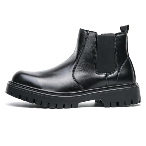 Men’s Leather Platform Chelsea Boots Classic Round Toe Lug Sole Elastic Slip-On Warm Ankle Boots Casual Business Office Dress Boots2