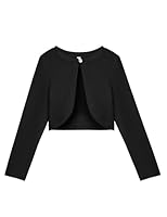 Arshiner Bolero Mädchen Kinder Schwarz Rundhals Lange Ärmel Baumwolle Strickjacke Kurz Dünner Cardigan mit Diamantknopf 160/12-13 Jahre