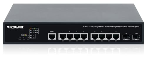 Image of Intellinet 10 Port Gigabit L2+ Managed PoE++ Ethernet Switch with 2 SFP Uplink Slots - 242WPower Budget, Self-Healing, Cloud Management, 19 inch Rackmount -3 Yr Mfg Warranty-562003