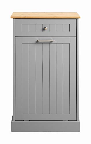 Northwood Calliger Tilt Out Free Standing Kitchen Trash or Recycling Cabinet with Drawer, Removable Bamboo Cutting Board (Gray)