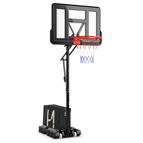 COSTWAY 10ft Basketball Hoop and Stand Adjustable Height Portable Basketball System with Sturdy Base Wheels and Weight Bag Indoor Outdoor Freestanding Backboard Set for Kids Adults (Red+White+Blue)