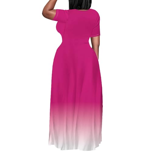 Image of PinkPatty Women's Plus Size Maxi Dresses Short Sleeve Sundress Summer T-Shirt Beach Long Dress with Pockets