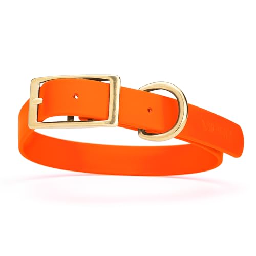 Image of Viper Biothane Heavy Duty Waterproof Dog Collar Strong Coated Nylon Webbing w /Solid Brass Hardware Odor-Proof Easy to Clean High Performance Fits Small Medium or Large Dogs, Hunter Orange