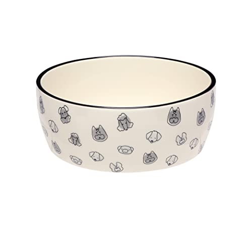 Pearhead Ceramic Dog Bowl Extra Large 8 Cup Puppy Faces Pattern Durable Heavyweight Pet Food & Water Bowl Neutral Modern Design XL 64 oz