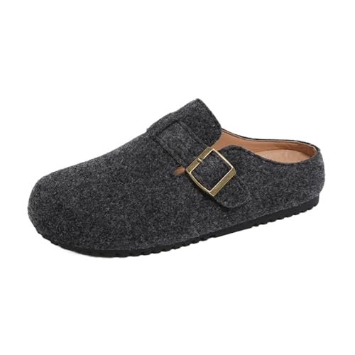 Womens Clogs - Full Grain Genuine Leather Memory Foam Slippers for Women Arch Support Womens Slippers - Non Slip Clogs for Women Cork Footbed - Women's Mules (Grey,7.5)