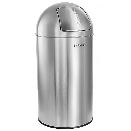 Elama 50 Liter Large 13 Gallon Push Lid Stainless Steel Cylindrical Home and Kitchen Trash Bin in Matte Silver