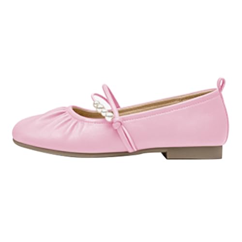 FOWT Women Round Toe Mary Janes Pearl Comfortable Flat Pumps Daily Street Work Outfit Shoes Size 4-16 US3