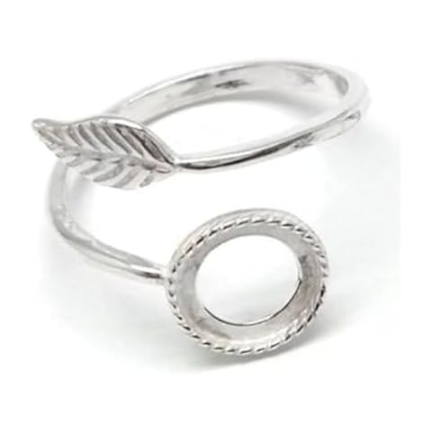 925 Sterling Silver Ring Blanks - 2 Pcs Adjustable Leaf 6 to 8 Ring Base with 8mm Round Bezel Cup - DIY Ring Blanks for Jewelry Making - Adjustable Ring Blanks - Ring Settings without Stones Cover