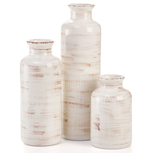 Nicunom Ceramic Vase Set of 3, Rustic Ceramic Flower Vase