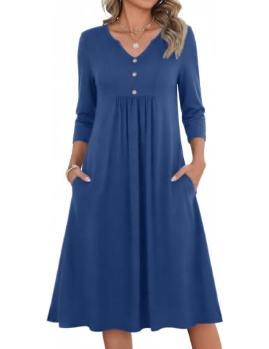 Image of Zeagoo Womens Dresses 3 /4 Sleeve Casual Fall A Line Midi Dress with Pockets