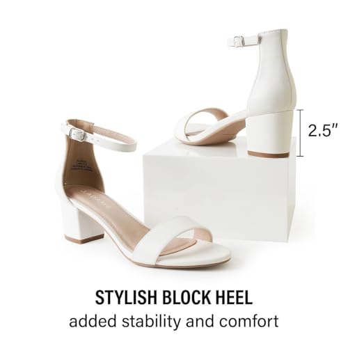 Image of J. Adams Daisy Heeled Sandals - Ankle Strap Low Block, Open Toe Dress Pumps, Chunky Heels - Dressy Shoes for Women - Bridal, Wedding, Summer Sandals