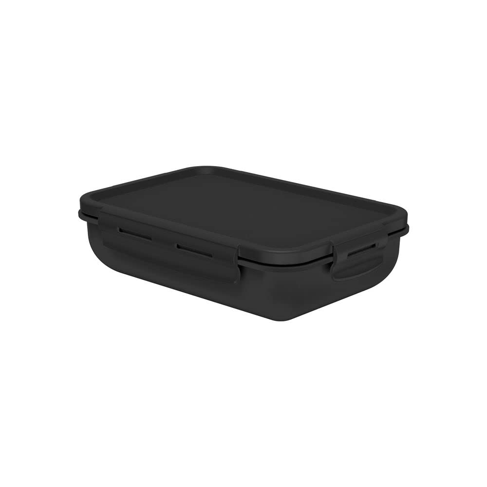 OU Rectangular Bicolor Hermetic Lunch Box, 650 ml Capacity, Black